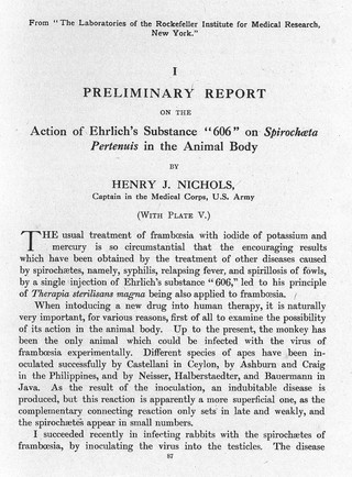 The experimental chemotherapy of spirilloses : (syphilis, relapsing fever, spirillosis of fowls, framboesia) / by Paul Ehrlich and S. Hata ; translated by A. Newbold and revised by Robert W. Felkin.