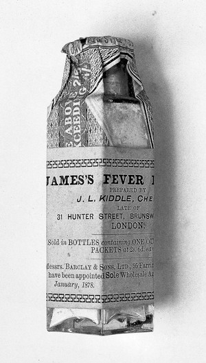 view James, R.G.G.: Fever Powder. Bottle, dated 1878.