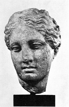 Head of goddess Hygiea from whole figure.