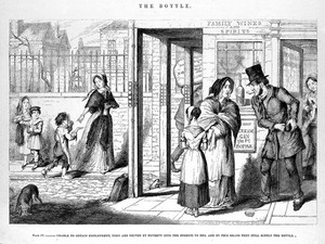 view The bottle, by George Cruikshank; 'Unable to obtain employment, they are driven by poverty into the street to beg'