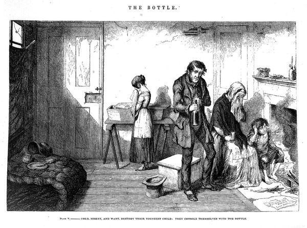 The bottle, by George Cruikshank; 'Cold, misery and want, destroy their youngest child'