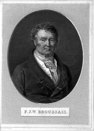 François Joseph Victor Broussais. Line engraving by H. Bonvoisin after C. Duchesne.