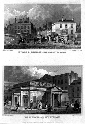 The hot baths and infirmary, Bath. Steel engraving by J.B. Allen, 1829, after T.H. Shepherd.