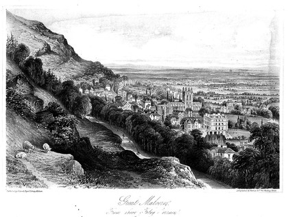 Great Malvern, Malvern, Worcestershire: view from Foley Terrace. Tinted lithograph.