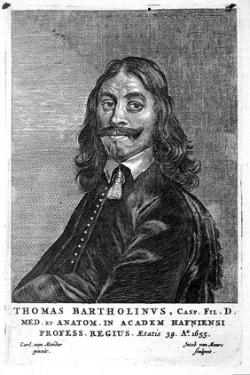 Thomas Bartholin. Line engraving by J. van Meurs, 1655, after C. van Mander III.