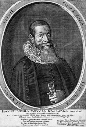 Johann Rudolph Salzmann. Line engraving by P. Aubry II  after himself.