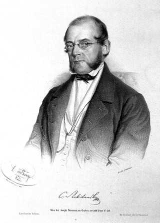 Karl, Freiherr von Rokitansky. Lithograph by A. Dauthage, 1853.