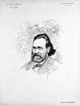 Elie Metchnikoff. Reproduction of drawing by J. Veber.