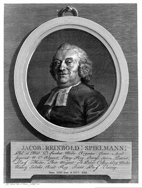 Jacob Reinbold Spielmann. Line engraving by C. Guerin, 1781, after himself.