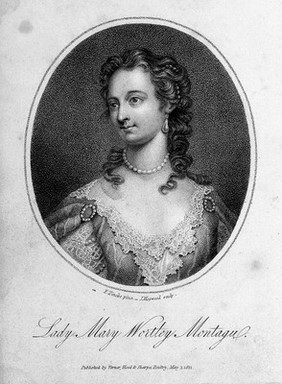 Lady Mary Wortley Montagu. Stipple engraving by J. Hopwood, 1811, after C. F. Zincke, 1738.