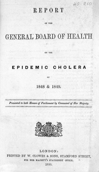 Title page Report on the epidemic cholera, 1848-1849