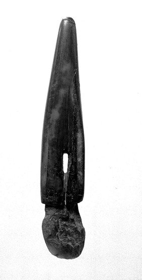 Lancet with Greenstone blade and ivory handle, Eskimo. Used for making an incision to insert a labret.