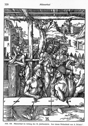 view Public bathing in the 16th century.