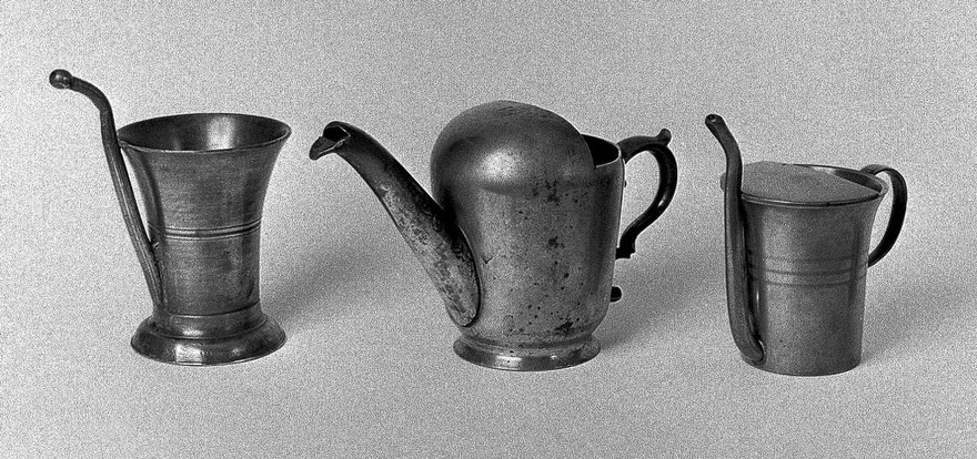 3 Pewter feeding cups, 18th century.