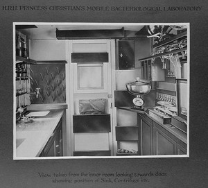 view World War One: interior of mobile bacteriological laboratory