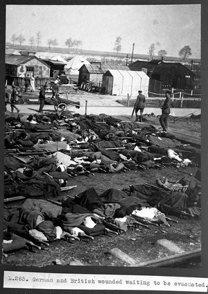 view World War I: German & British wounded waiting to be evacuated