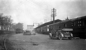 view World War One: photograph of an ambulance train
