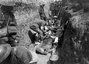 view World War One: tending of wounded in trenches