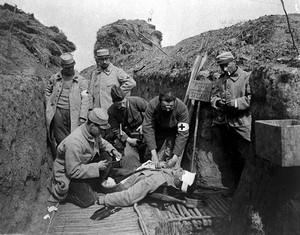 view World War One: photograph of regimental aid post