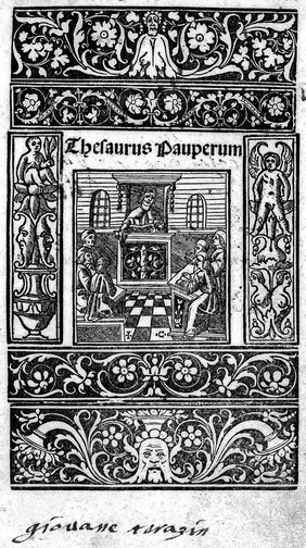 Thesaurus pauperum. [Text begins] Qui incomincia il libro chiamato thesoro de poveri / compilato et facto per Magistro Piero Spano.