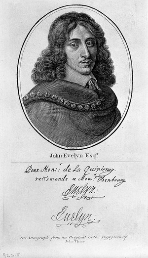 view Portrait of John Evelyn (1620-1706), after Nanteuil by Swain. With autograph