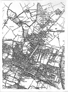 Map of St. Albans, Great Britain. In the Public Library, St. Albans via Mr. Gaskell.