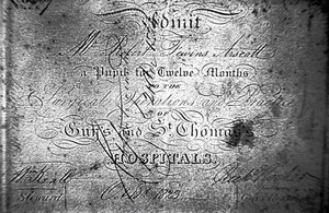 view Admittance card to Guy's and St. Thomas's Hospitals, 1823.