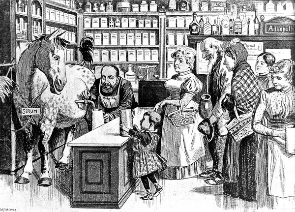 'Serum straight from the horse'., inoculation caricature