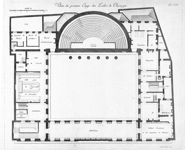 M. Gondoin, Plan du Rez du premier etage des Ecole de Chirurgie, in Description des ecoles de chirurgie