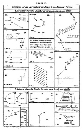 Examples of an heredity tendency to see number-forms, Francis Galton