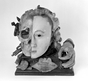 view 'Vanitas' head: female head in wax representing life & death