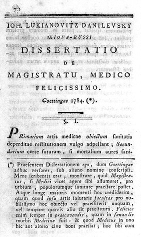 De magistratu, medico felicissimo, by Joh. Danilevsky
