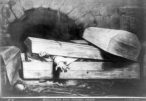 A man with cholera buried prematurely. Photograph after painting by A. J. Wiertz.