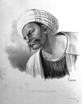 Averroes. Lithograph by P. R. Vignéron, 1825, after Raphael.