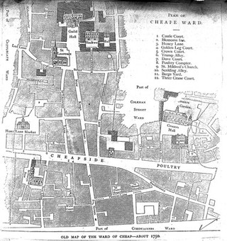 Old map of the ward of Cheap, circa 1750.