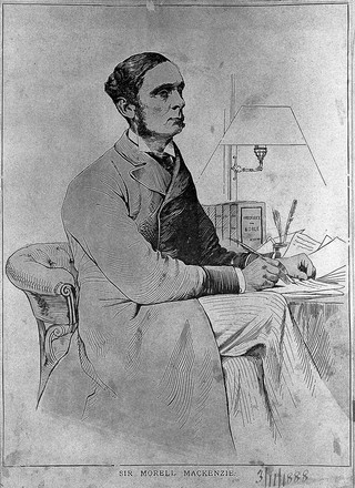 Sir Morell Mackenzie. Coloured wood engraving by C. Housman, 1888.