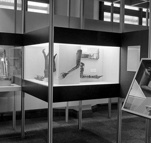 view Exhibition "Rehabilitation". Case showing artificial limbs.