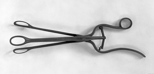 view Lithotomy dilator with fenestrated blades, 16th century type.