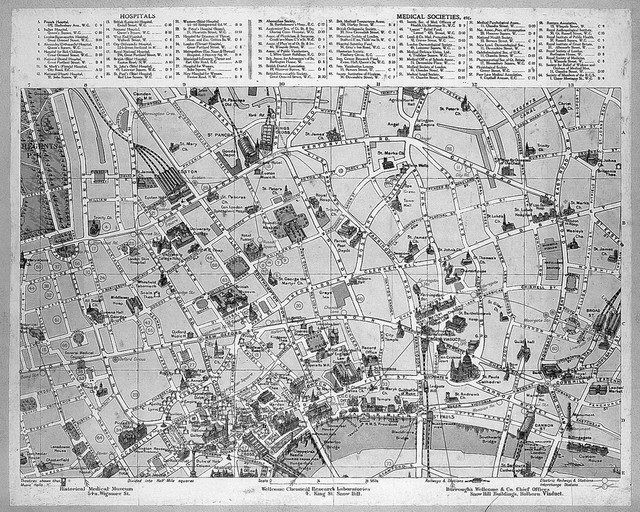 Plan of London, Medical socities and hospitals.