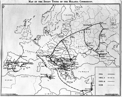 Malaria: map of Europe 1924-26