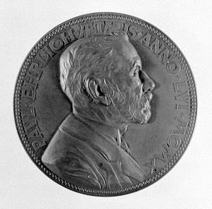 view Medallion in honour of Paul Ehrlich (1854-1915) - recto: portrait of Paul Ehrlich