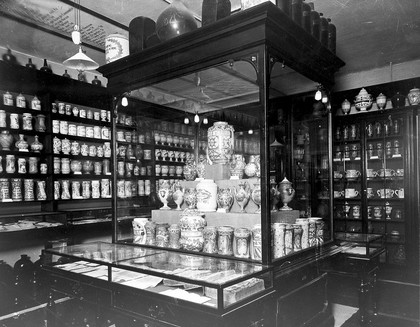 Pharmacy jars etc. on display in the museum at Wigmore Street, W1