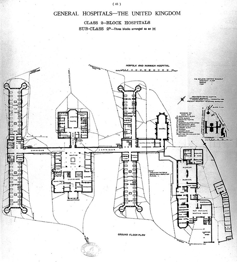 Plan of Norfolk and Norwich Hospital, 1893. | Wellcome Collection