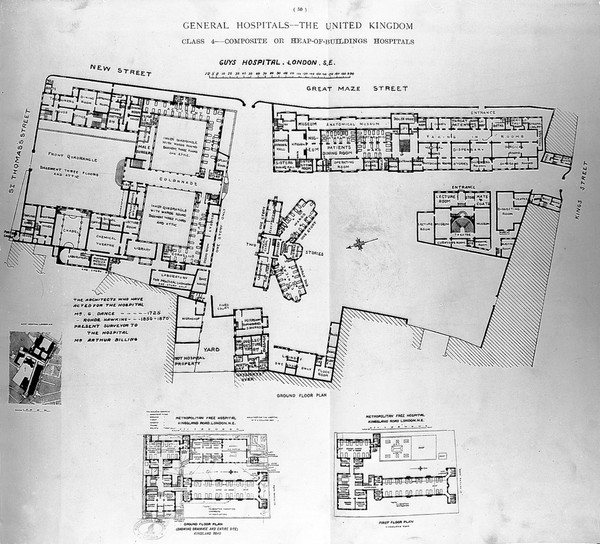 Hospitals and asylums of the world : their origin, history, construction, administration, management, and legislation; with plans of the chief medical institutions accurately drawn to a uniform scale, in addition to those of all the hospitals of London in the jubilee year of Queen Victoria's reign / by Henry C. Burdett.