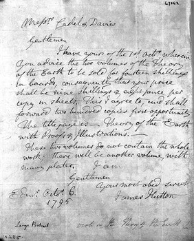 Autograph letter by James Hutton to Caddel and Davies.