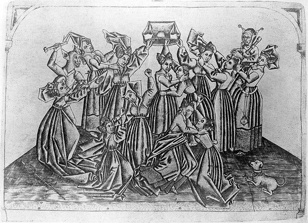 Women fighting over men's hose. Heliogravure after the Master of 1464.