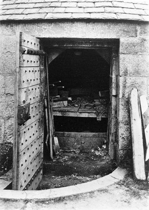 view Door open on Vault in graveyard at Udny, Aberdeenshire.