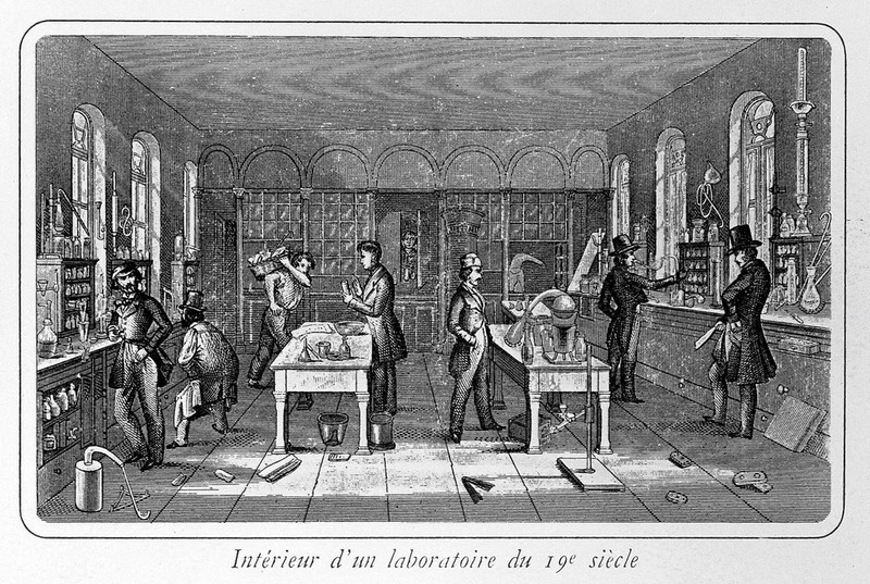 Interior of chemical laboratory in the 19th century Collection