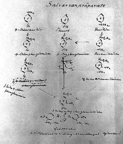 Chemical formulae headed "Salvarsanpraparate", Paul Ehrlich