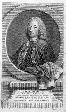 Claude Nicolas Le Cat. Line engraving by J. G. Wille, 1747, after Thomiers.